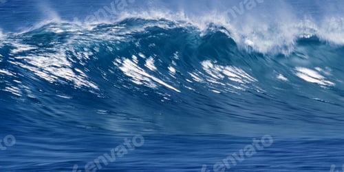 Preview: Dynamic close-up of a powerful blue ocean wave mid-break with water spray