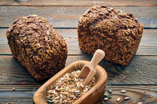 Preview: Homemade bread on dark wooden table