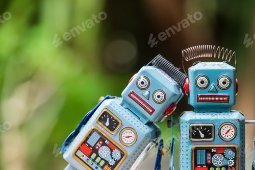 Preview: Vintage robot tin toy on yello background
