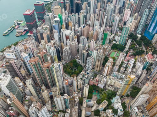 Preview: Hong Kong 08 February 2022: Top view of Hong Kong city in Sheung Wan