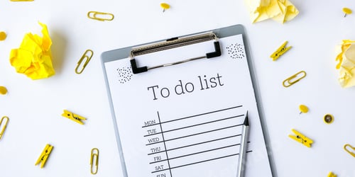 Preview: To do list on white background with office supplies. Planning future to stay productive. Flat lay. T