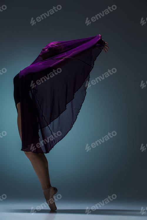 Preview: The beautiful ballerina dancing with blue veil