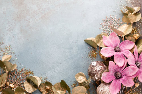 Preview: Beautiful Christmas gold flower on vintage blue background.