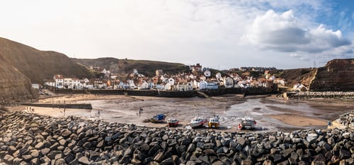 Preview: Aerial panorama view of the North Yorkshire coastal fishing village of Staithes