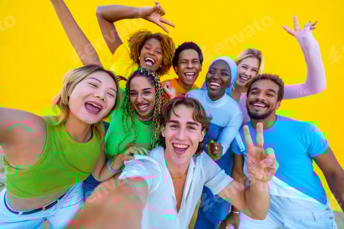 Preview: Young people from different ethnicities taking a selfie at gathering