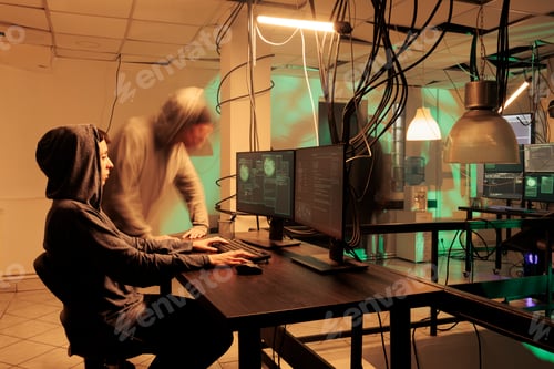 Preview: Hacker breaking into internet network system, coding computer worm