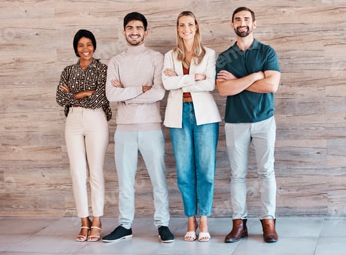 Preview: Business people, portrait and proud company teamwork, diversity and equality with a workforce missi