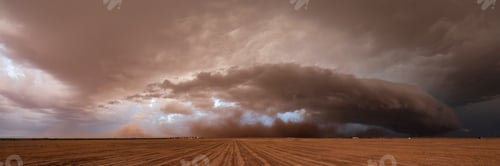 Preview: A supercell, a severe warning storm, a sky with dramatic dark clouds sitting on the horizon.