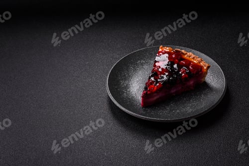 Preview: Pie, cheesecake with mascarpone, raspberries and blackberries. Cheesecake with cheese
