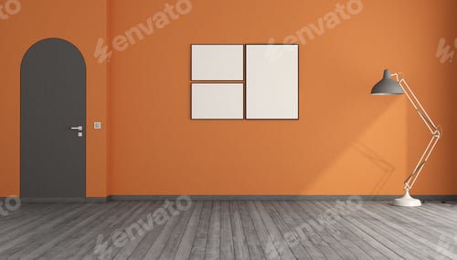 Preview: Orange Wall With Gray Door and Modern Lamp