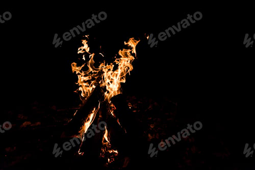 Preview: logs burning in camp fire in the night