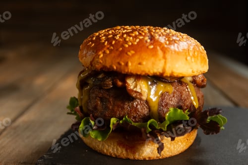 Preview: gourmet hamburger with cheese and mushrooms