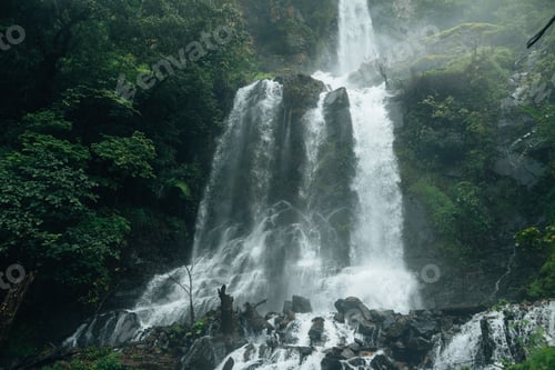 Preview: Waterfalls in the natural rainforest during the rainy season and mist from rain and waterfalls