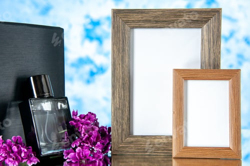 Preview: front view black expensive fragnance with picture frames on a light background perfume holiday