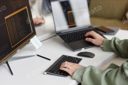 Preview: Male Hands Typing at Computer Keyboard IT Programmer Coding