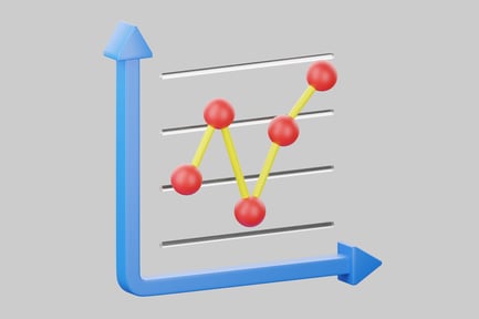 Aperçu: Graphique avec flèche bleue et sphères rouges