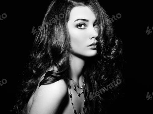 Preview: Beauty woman with long curly hair. Beautiful girl with elegant h