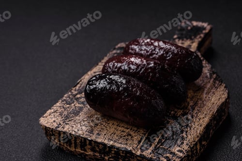 Preview: Delicious black blood sausage or black pudding with spices and herbs