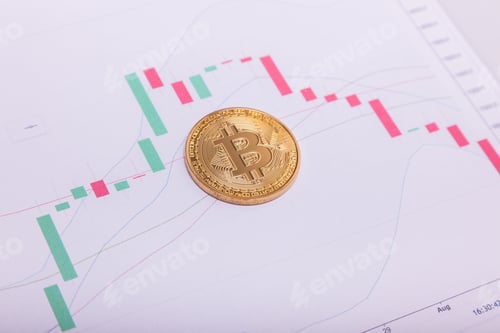 Preview: Bitcoin btc crypto currency coin over a trading chart