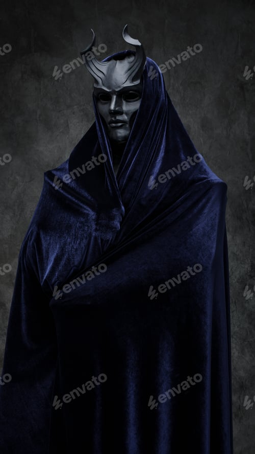Preview: Cultist of secret organization with mantle and devil mask