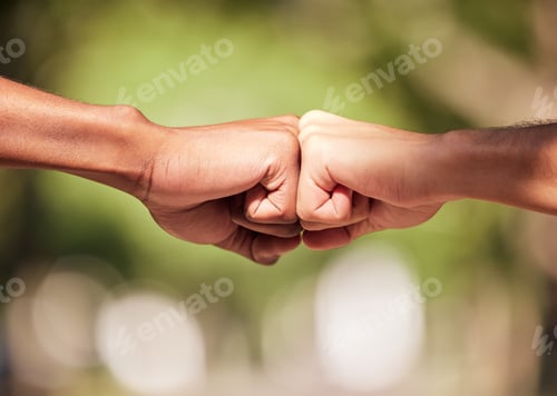 Preview: Fist bump, hands and teamwork, support or collaboration for team building, solidarity or unity. Han