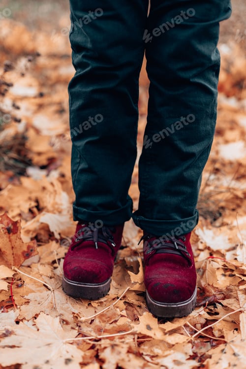 Preview: Female legs in bordo boots and black jeans