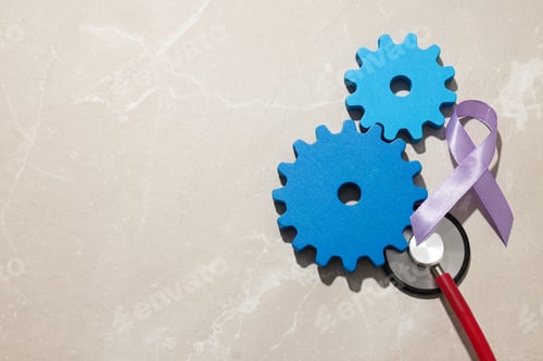 Preview: Wooden gears with stethoscope, epilepsy day concept