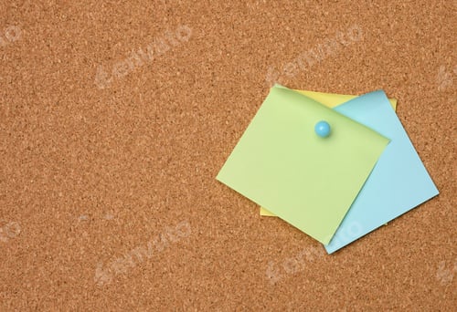 Preview: Colorful paper stickers glued on brown board, idea and multitasking
