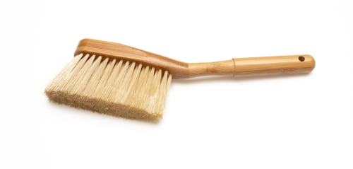 Preview: Brush with wooden handle isolated on white background. Domestic broom for sweep and clean