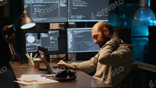 Preview: IT engineer suffering from spinal discomfort and working