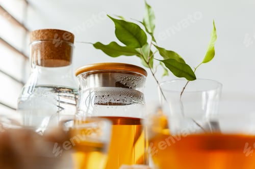Preview: Hot refreshing citrus tea in glass close up