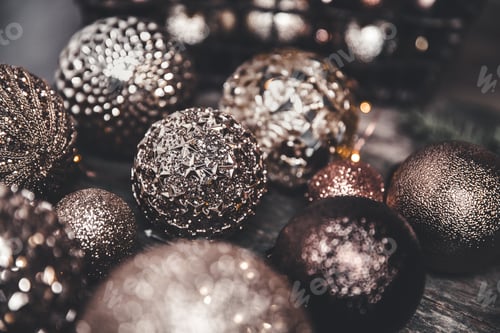 Preview: Christmas or New Year background. Vintage Christmas tree toy decoration balls
