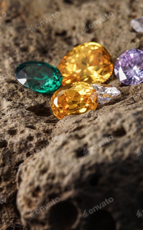 Preview: Natural Sapphire gemstone, Jewel or gems on black shine color, Collection of many different natural