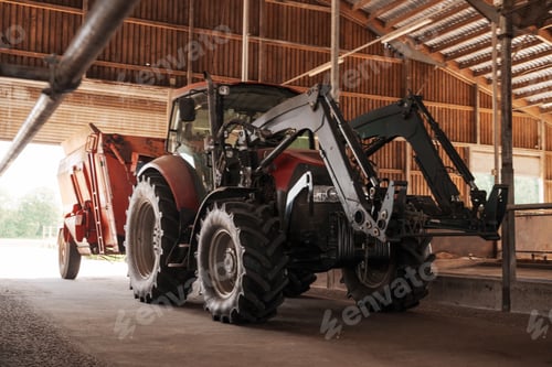 Preview: Modern Tractor Parked in a Farm Barn
