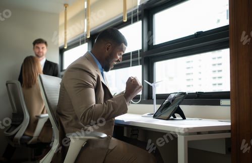 Preview: Young businessman and diverse group of business people working together in office,