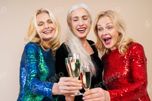 Preview: Happy senior women having party