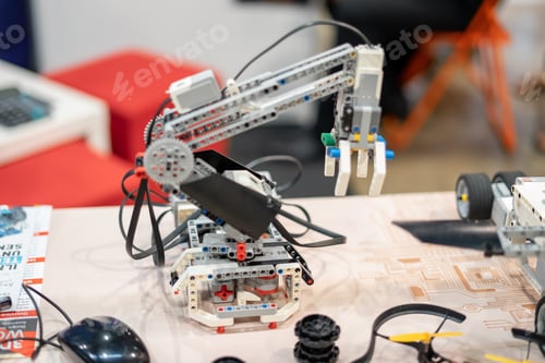 Preview: robotic robot hand on display at the digital exhibition