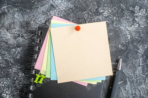 Preview: top view black copybook with paper blanks on gray background college lesson notepad note school