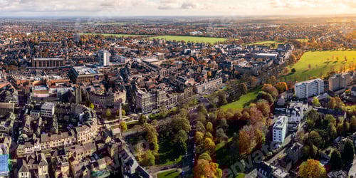 Preview: Aerial view of the Victorian architecture of Harrogate Town centre and The Stray public park