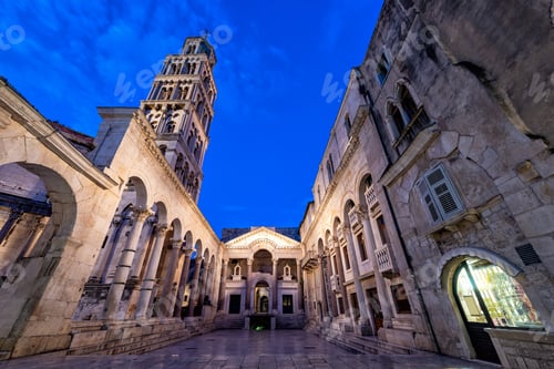Preview: Blue hour view of Diocletian's Palace in Split, Croatia.