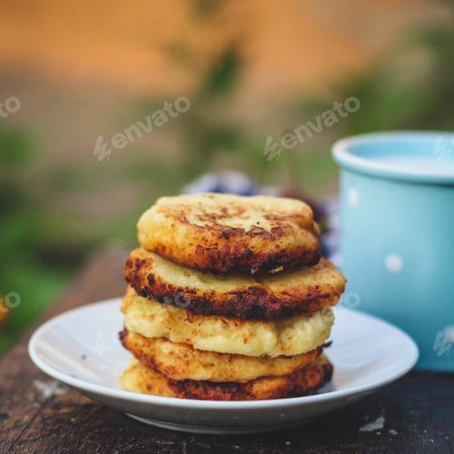 Preview: Fritters - Pancakes Of A Portion Cheesecakes With Berries. Food Background