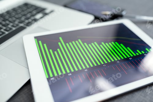 Preview: Business charts and diagrams on digital tablet