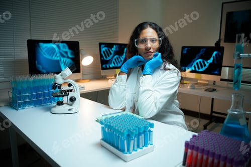 Preview: Female scientist working in modern genetics laboratory