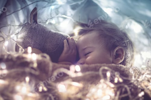 Preview: Sweet baby sleeping with soft toy