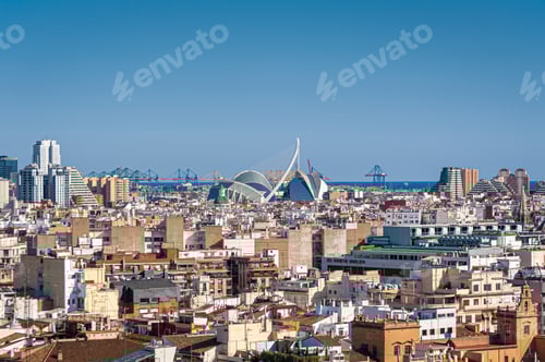 Preview: View at Valencia cityscape. Downtown with rooftops of residential dwellings. Valencia. Spain.