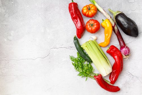 Preview: Top view of raw vegetables.