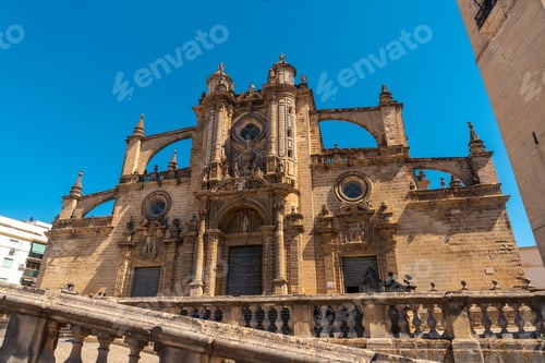 Preview: Beautiful facade of the Cathedral church of the town of Jerez de la Frontera in Cadiz, Andalusia