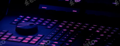 Preview: Edit video production control panel in studio. Editor editing and grade film in movie post room.