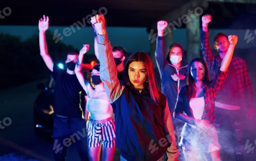 Preview: Group of protesting young people that standing together
