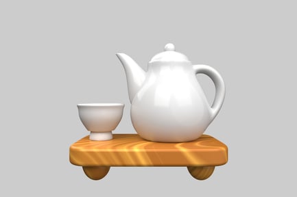 Preview: Teapot and cup on a wooden tray